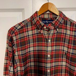 Ralph Lauren Classic Fit Men's Red Green Plaid Flannel Button Up Size S